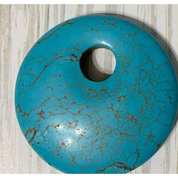 Round Turquoise-Style Howlite Stone Pendant 1.75" For Jewelry Making & Crafting - Picture 2 of 4
